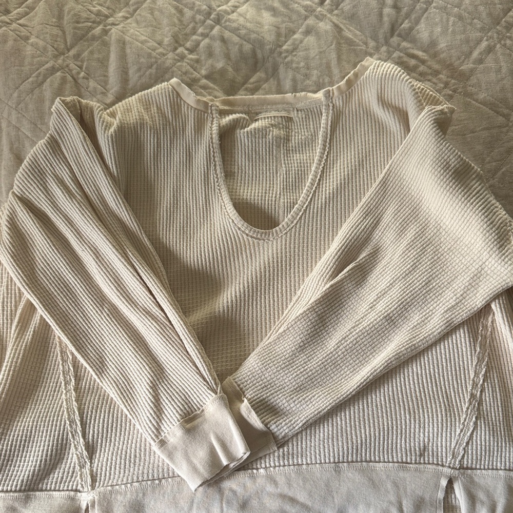 We The Free Cream Waffle Knit Sweatshirt